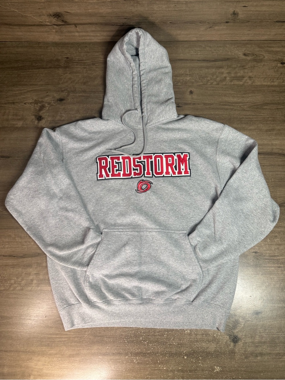 Carolina Hurricanes Red Storm Hoodie Mens L Gray Embroidered NHL Hockey